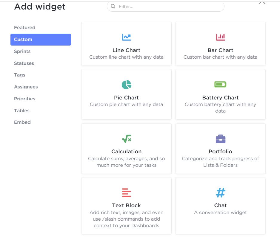 Clickup dashboard