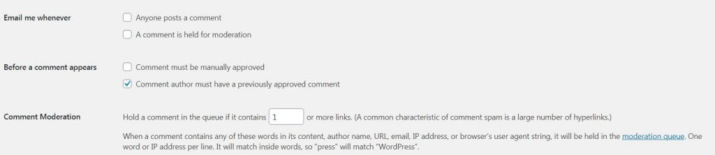Wordpress comment settings