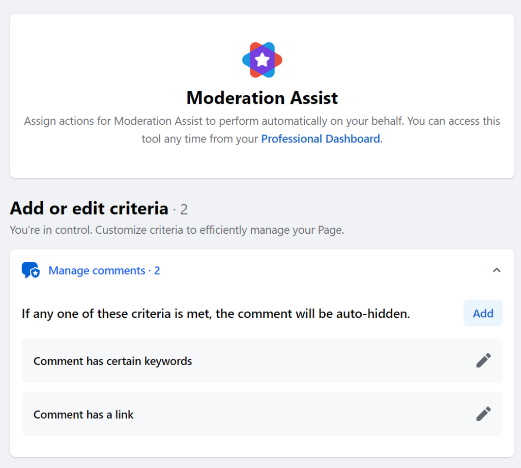 The moderation assist panel