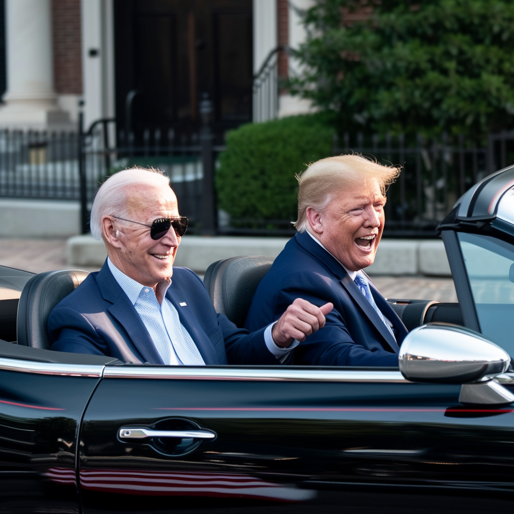 Biden and Trump in a convertible